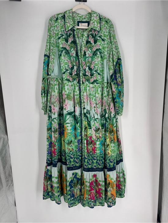Anthropologie Dresses & Skirts - Anthropologie Floral Green Button Down Tie Waist Tropical Resort Shirt Dress 1X